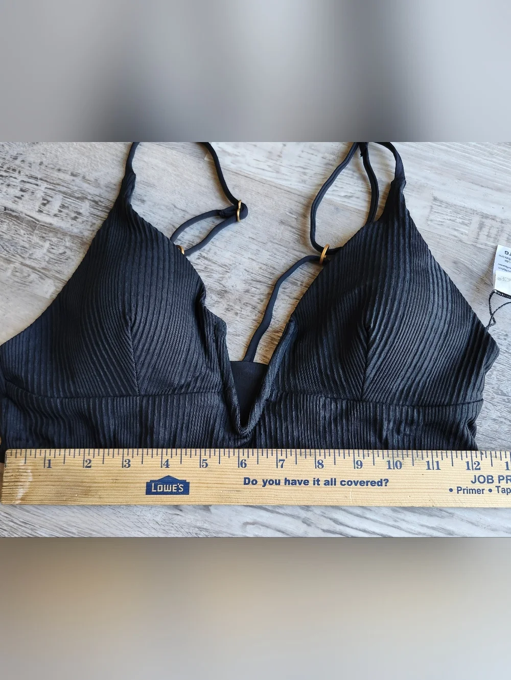 LSPACE Monica Wise Siren Bikini Top Black Ribbed Strappy NWT $114